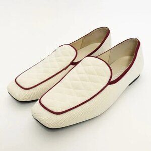 Vivaia square-toe quilted loafers in cream with burgundy